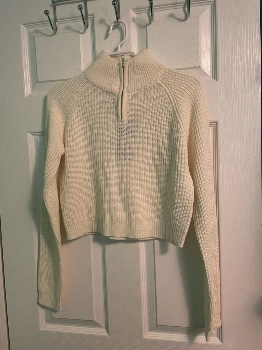 Forever 21 White Knit Half-Zip Sweater